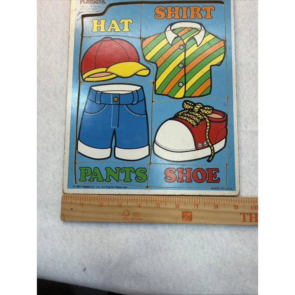 Vintage 1986 Playskool My Clothes‎ Wooden Inlay Puzzle 8 Pieces 186-11 USA Made